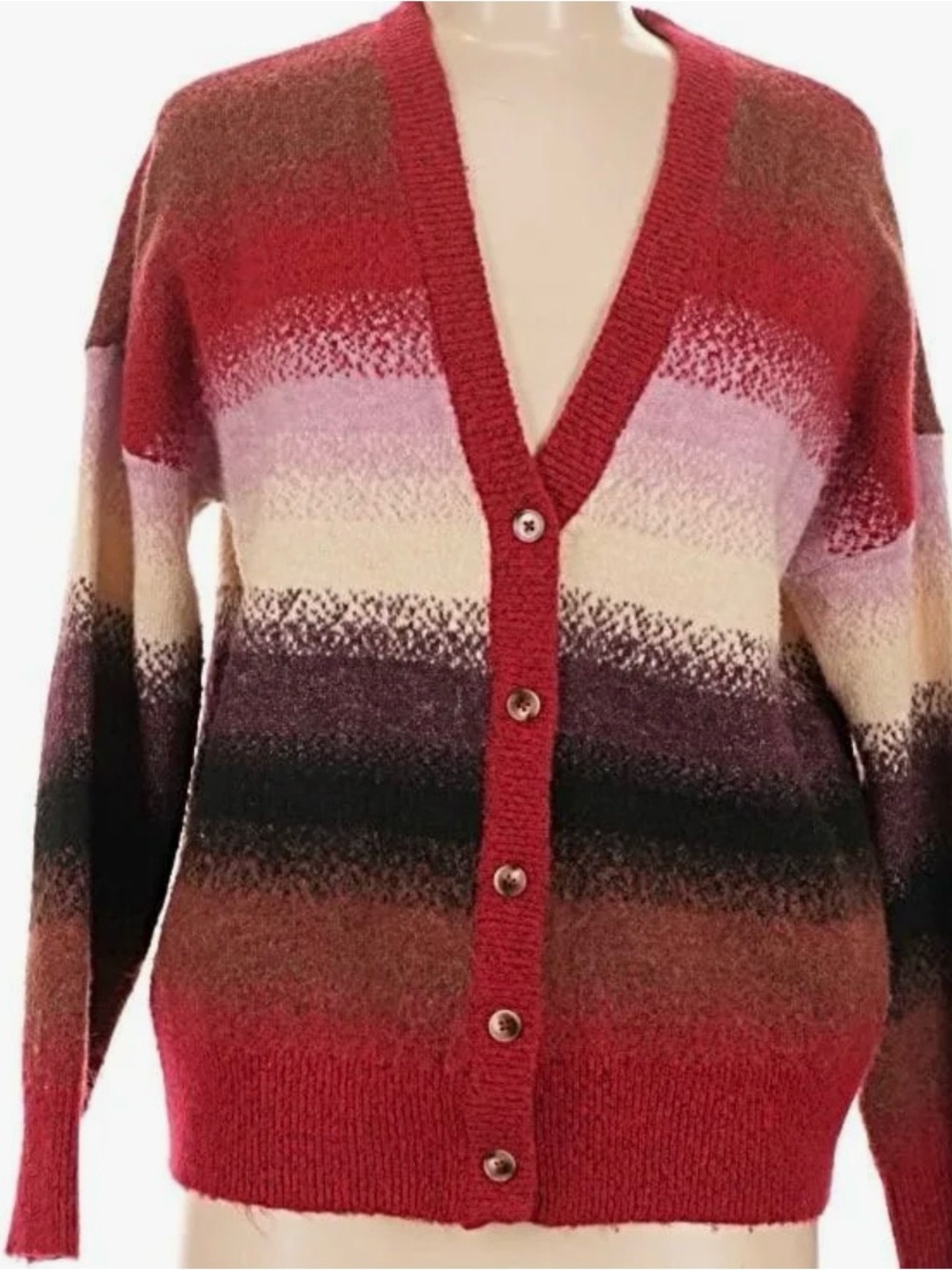 torrid Red Ombre Striped V-Neck Button Cardigan
